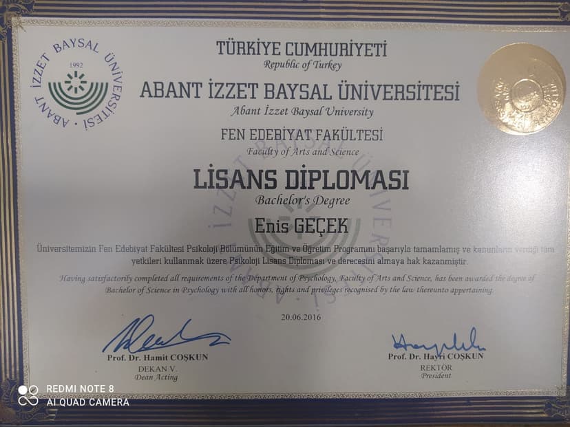 Psikoloji Lisans Diploması